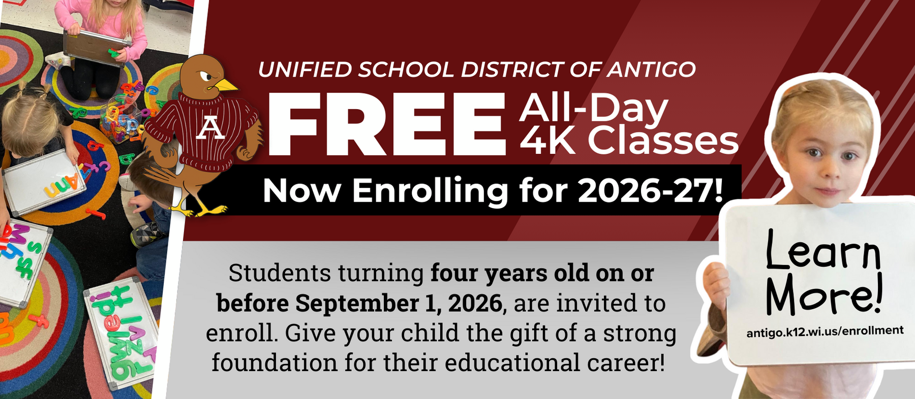 Free All-Day 4K Classes. Now Enrolling for 2026-27! Students turning 4 years old by September 1 are